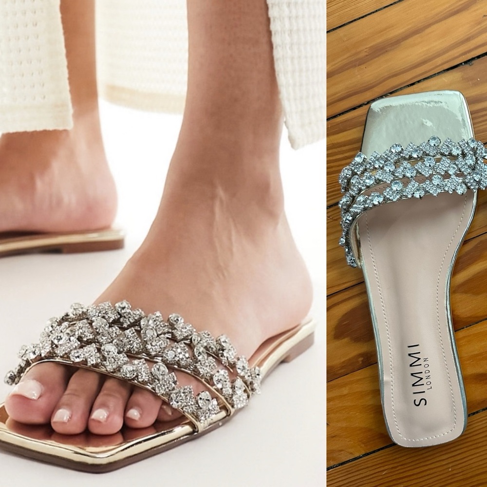 NWT ASOS Simmi embellished flat sandals in gold
